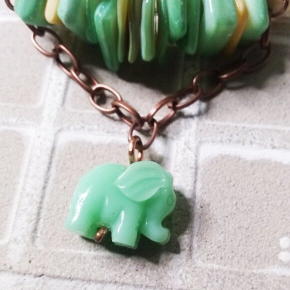 Love Elephants??? Petite Wrists! Yellow Howlite + Green Shells + Elephant Charm! - Picture 5 of 7